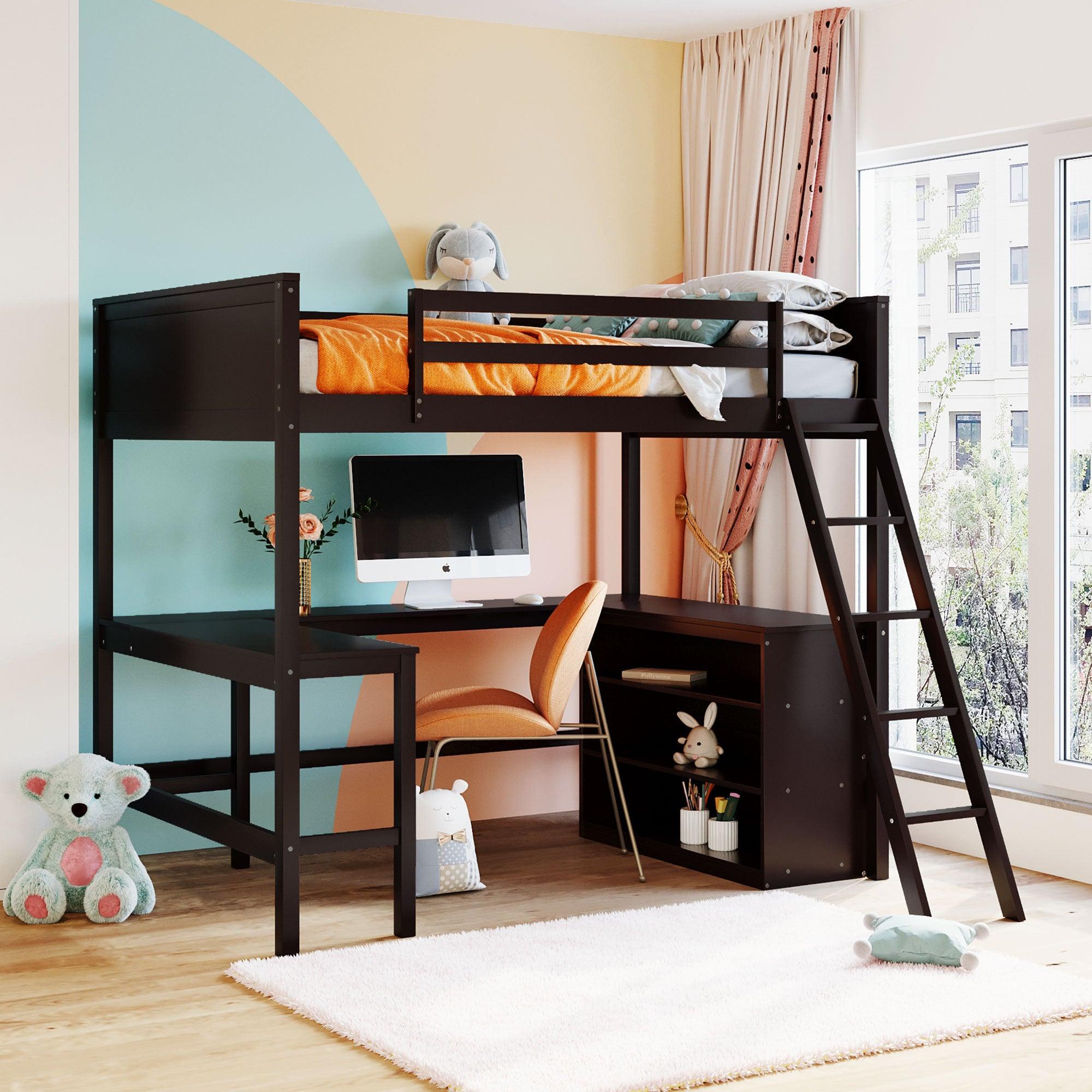 Espresso Full size Loft Bed with Desk