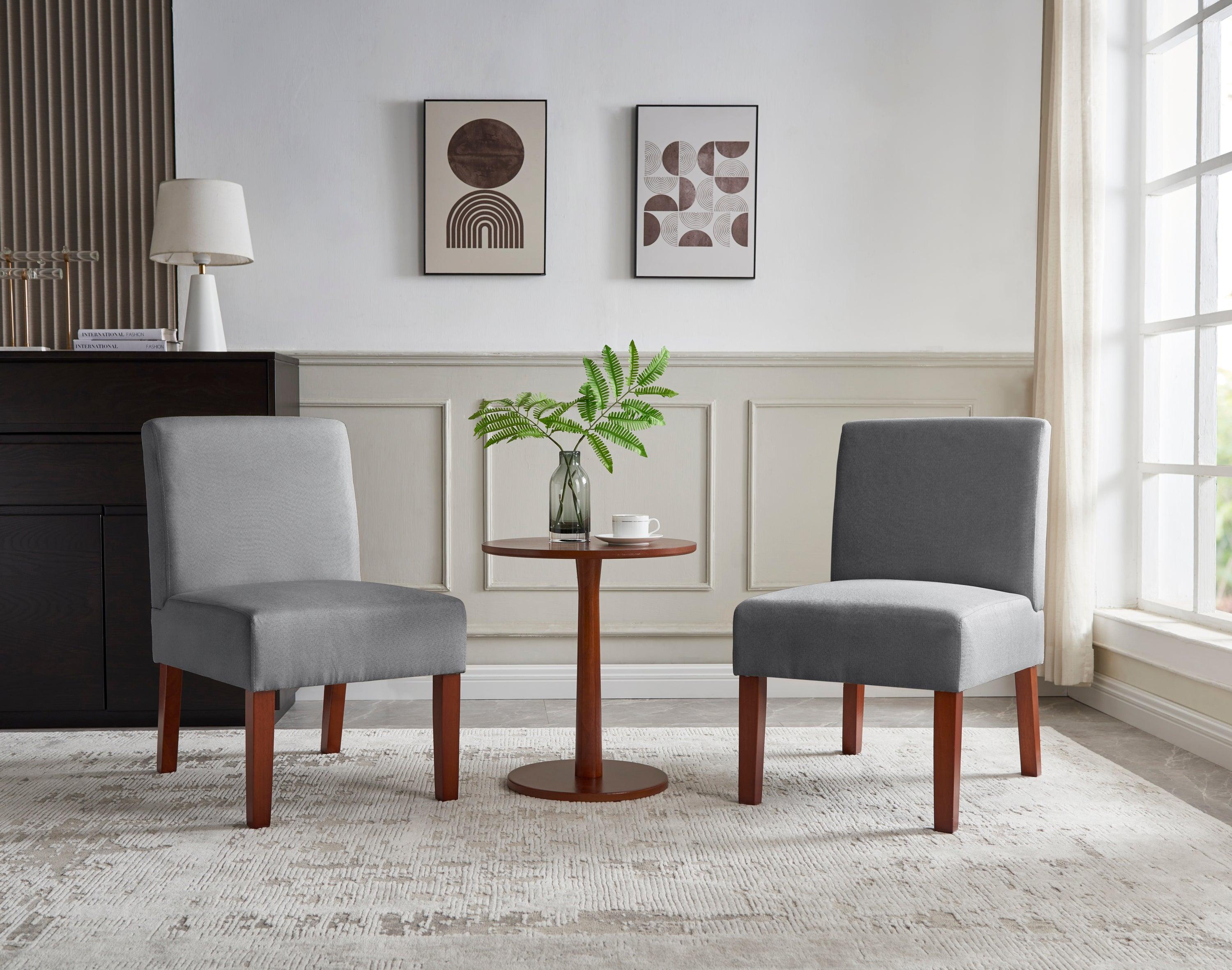 Fabric Accent Chair Set of 2 with Round Wood Table