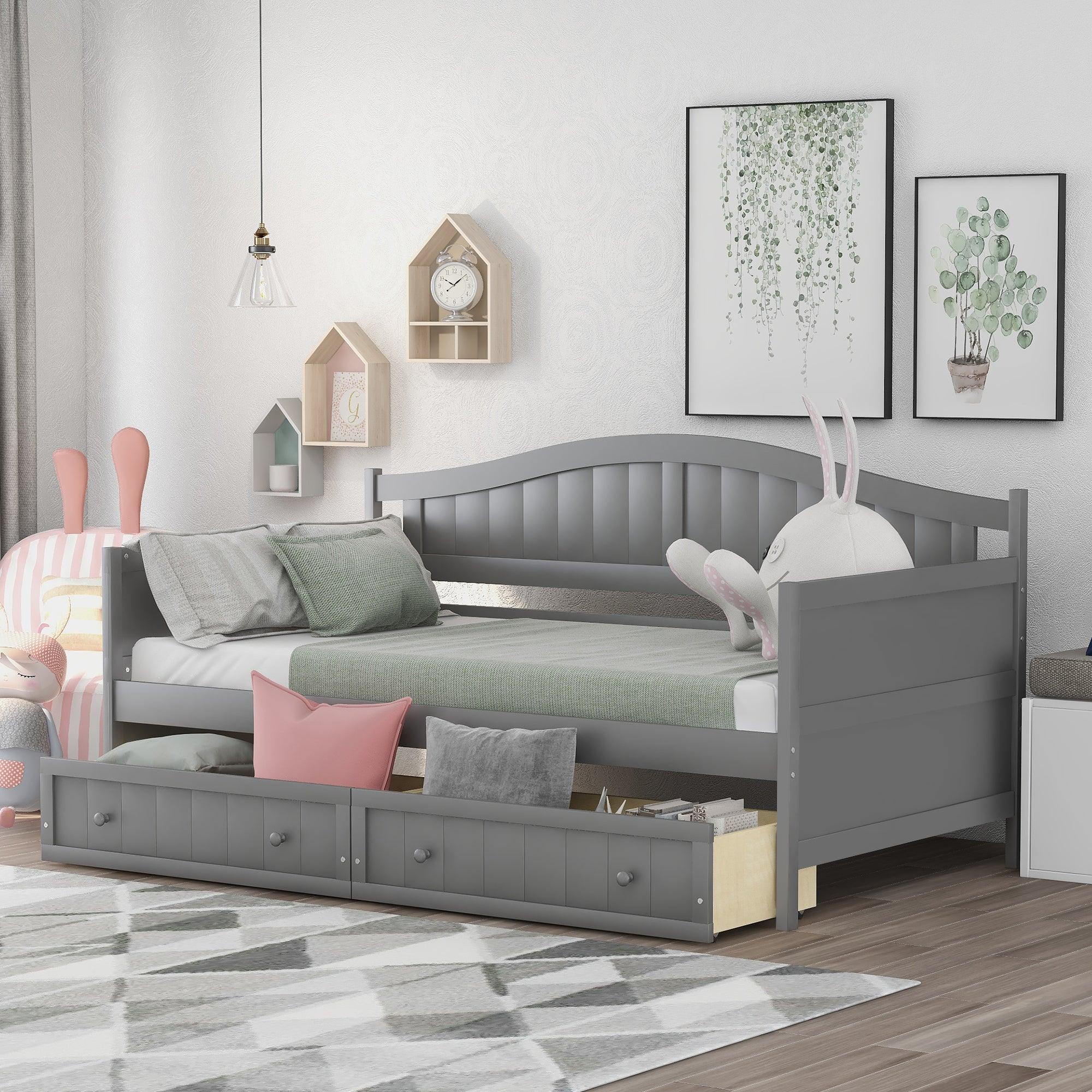 Twin Wooden Daybed with 2 drawers