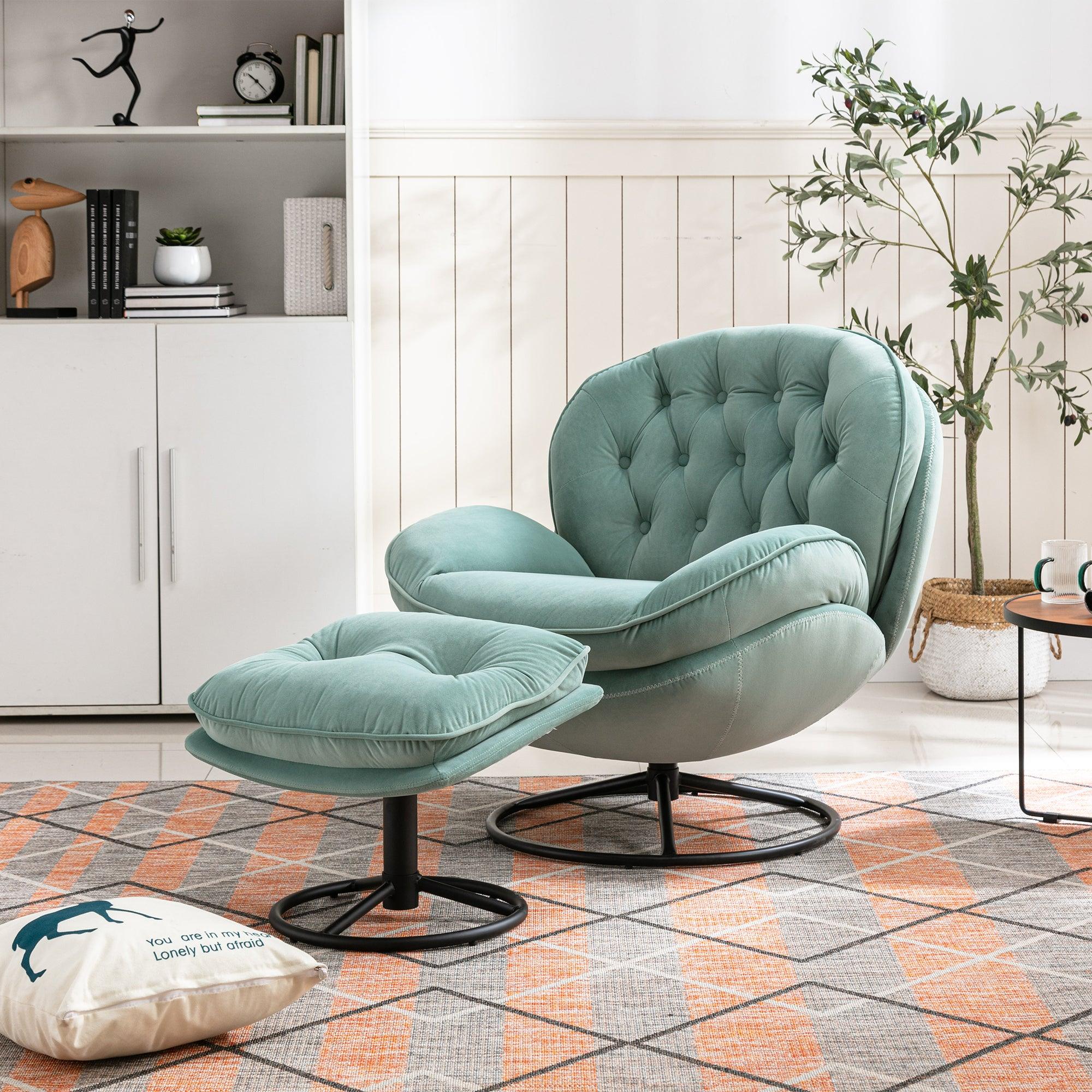 Teal Accent Chair with Ottoman