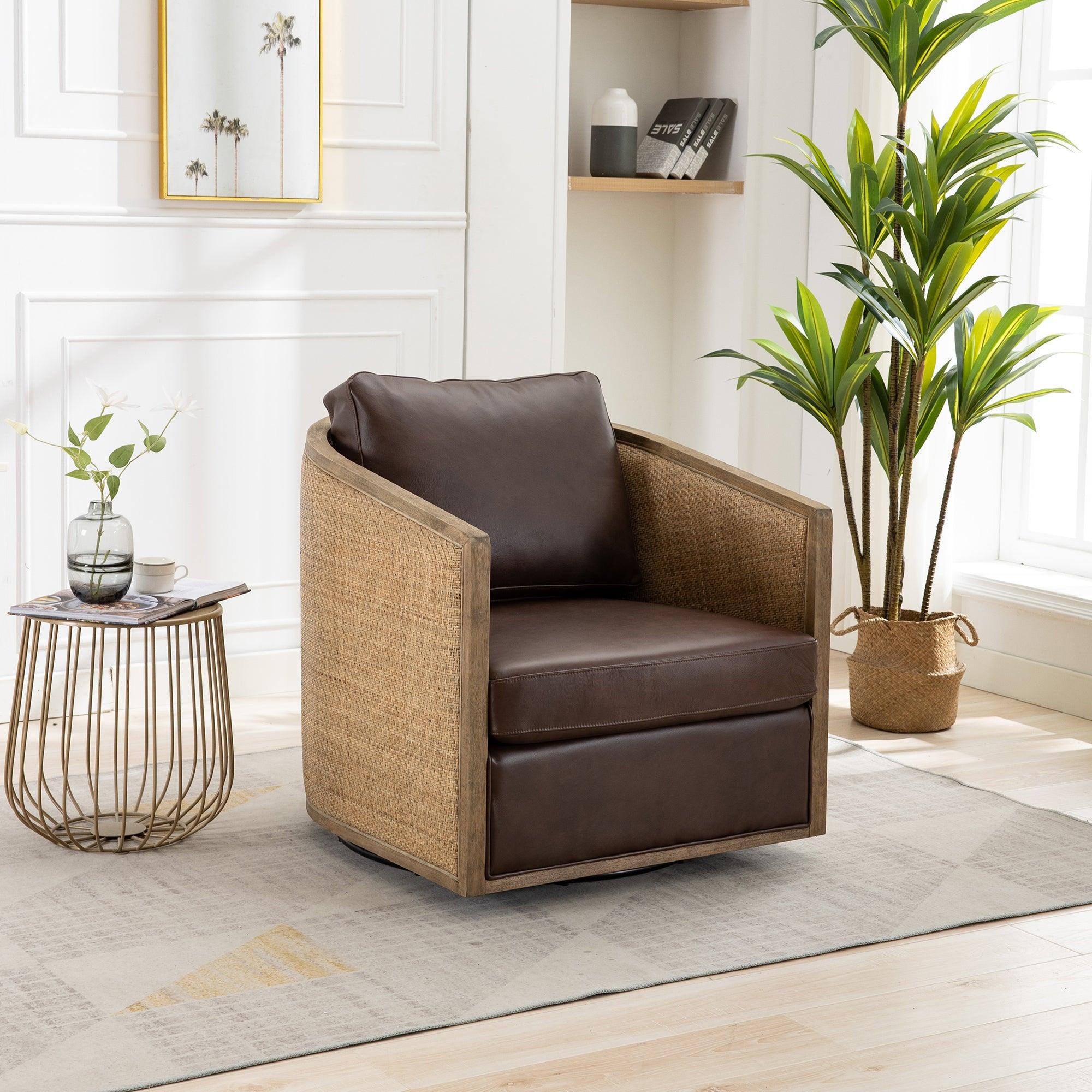 Coolmore 360° Swivel Barrel Chair – Brown Boucle