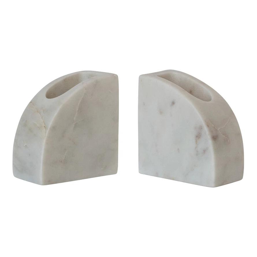 Marble Vase/Container Bookends, White, Set of 2