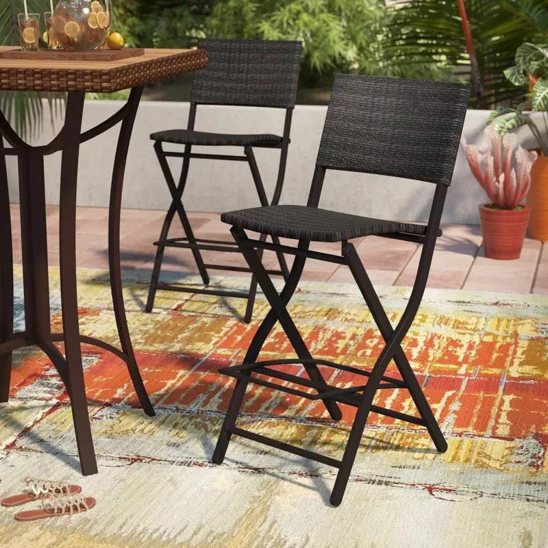Outdoor Wicker Barstools Faux Rattan Foldable Chair