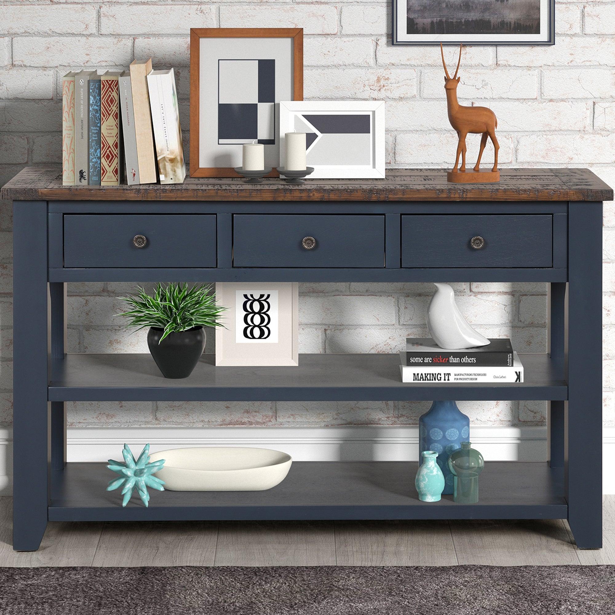 Solid Pine Wood Top Console Table