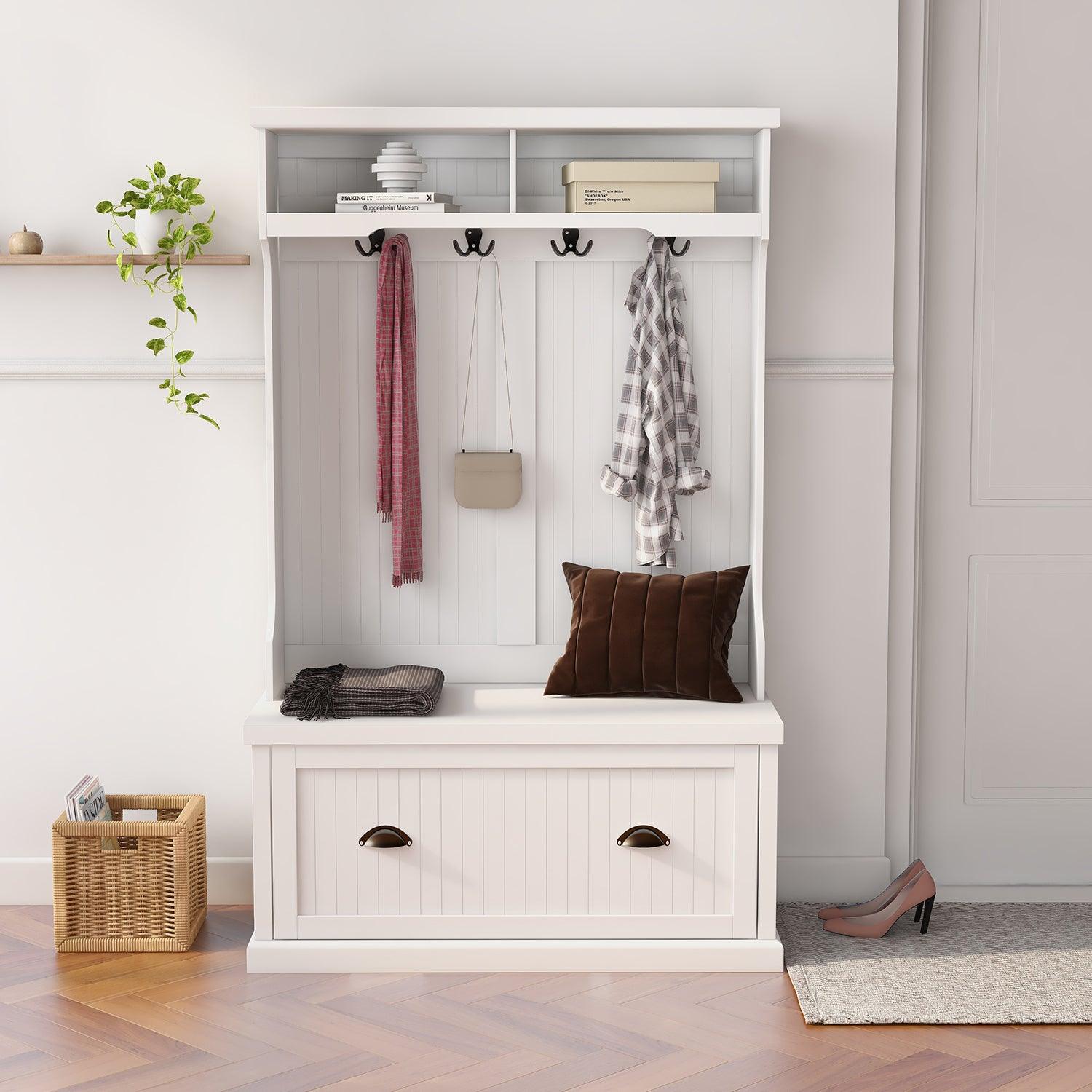 Entryway hall tree with coat rack