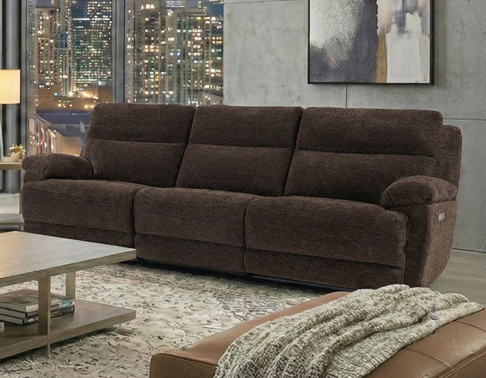 Gatlin Dual-Power Brown Fabric Reclining Sofa