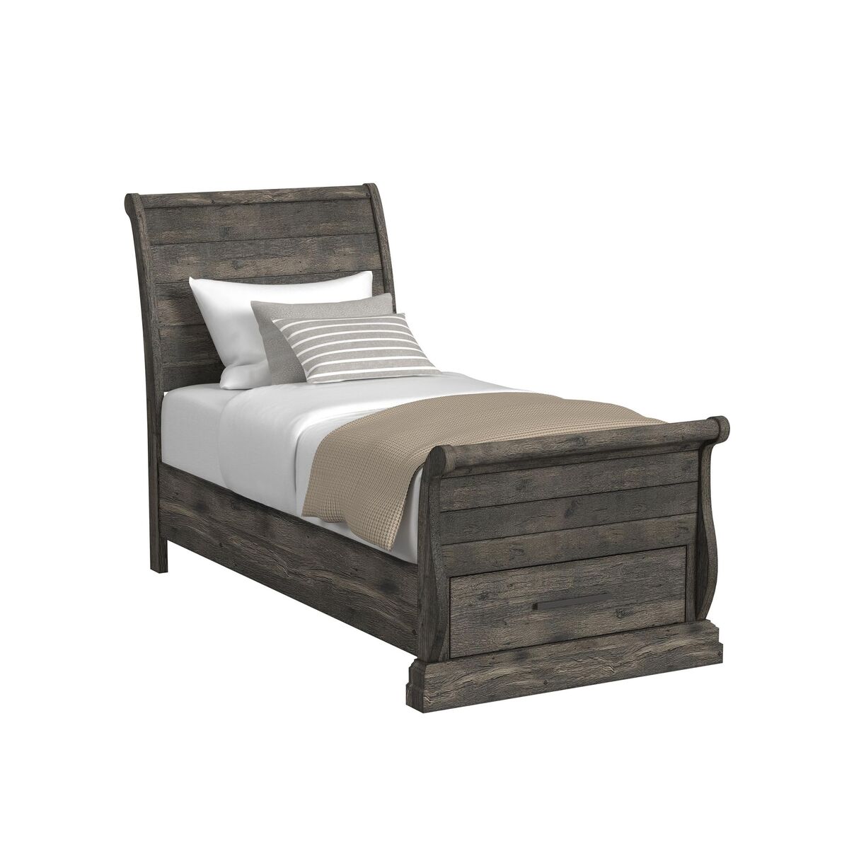 PARK RIDGE TWIN SLEIGH STORAGE BED IN CHARCOAL