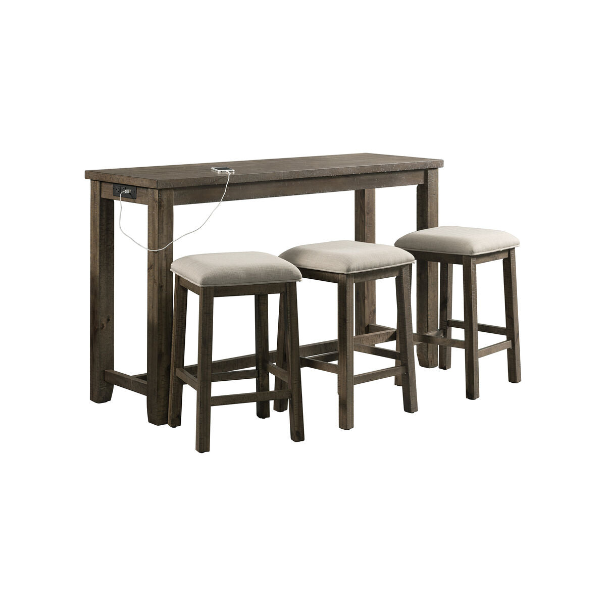 STONE OCCASIONAL BAR TABLE SINGLE PACK GRAY FINISH (TABLE + THREE STOOLS)