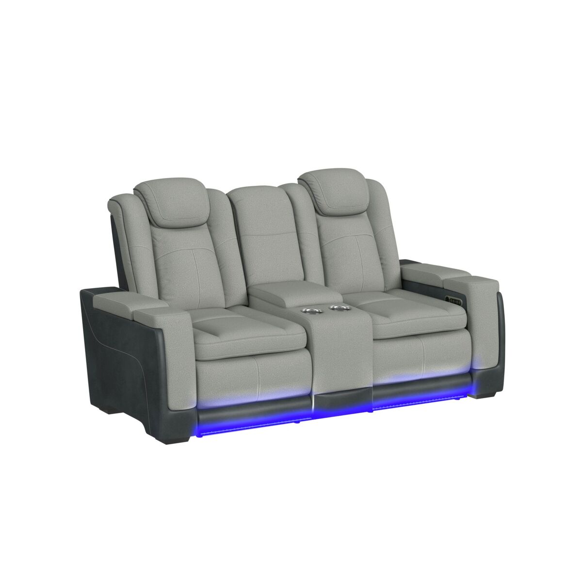 Lantana Power Motion Loveseat with Power Headrest; Led; and Console in Rocky Cement/Charcoal