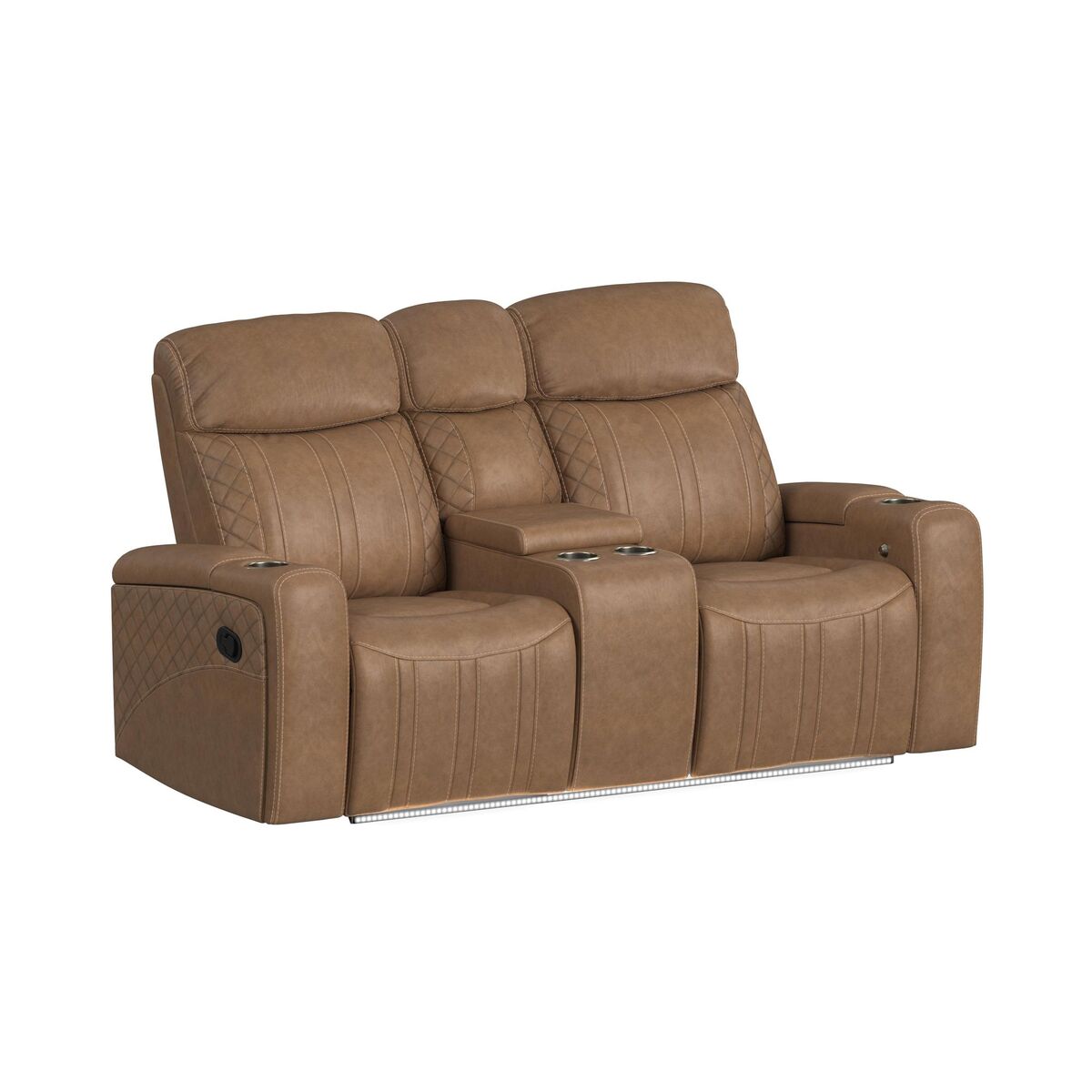 Side Kick Loveseat with console; Cupholders and White LED light in Simba Saddle