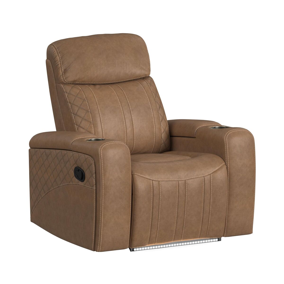 Side Kick Recliner with Cupholders and White LED light in Simba Saddle