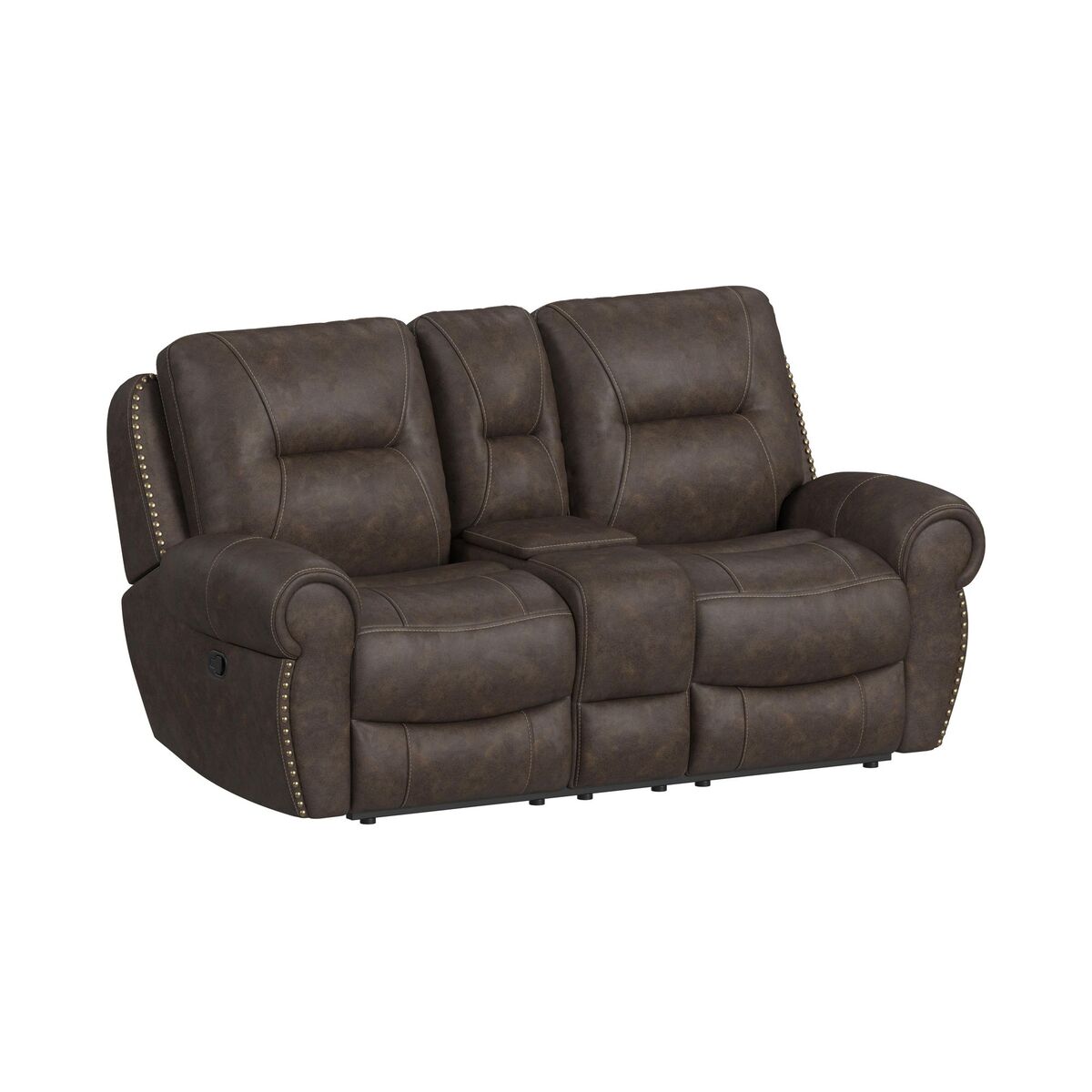 Topeka Loveseat with Console; Hidden Cups in Rocky Brown