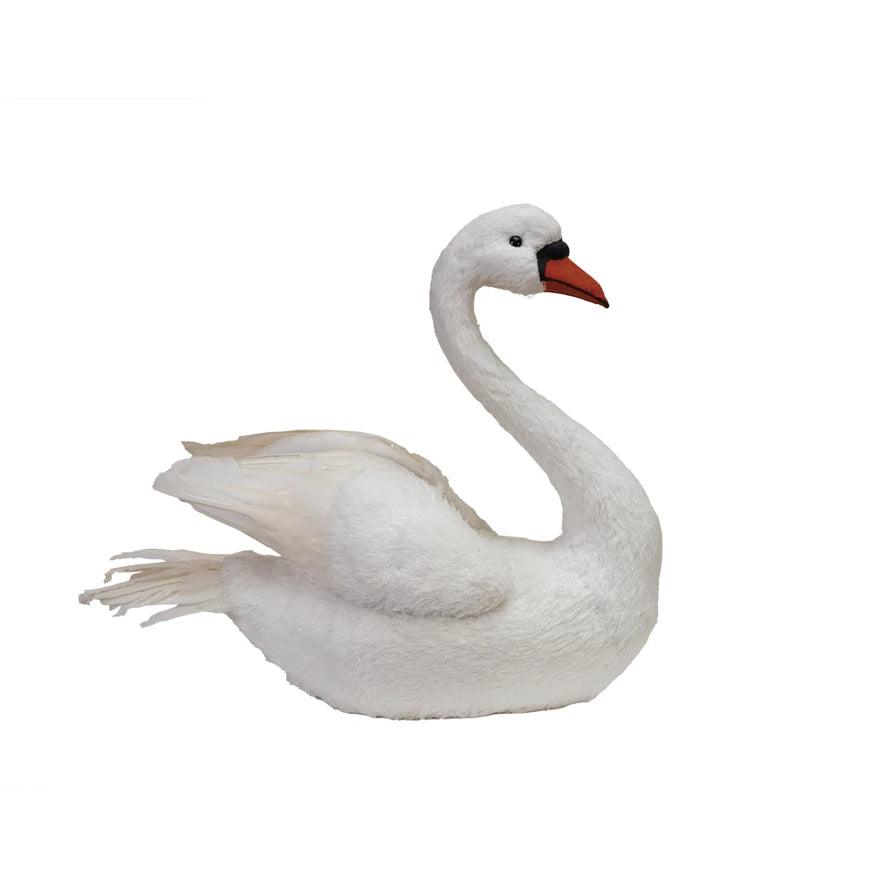 Fabric, Foam & Feather Swan, White, Black & Orange Color