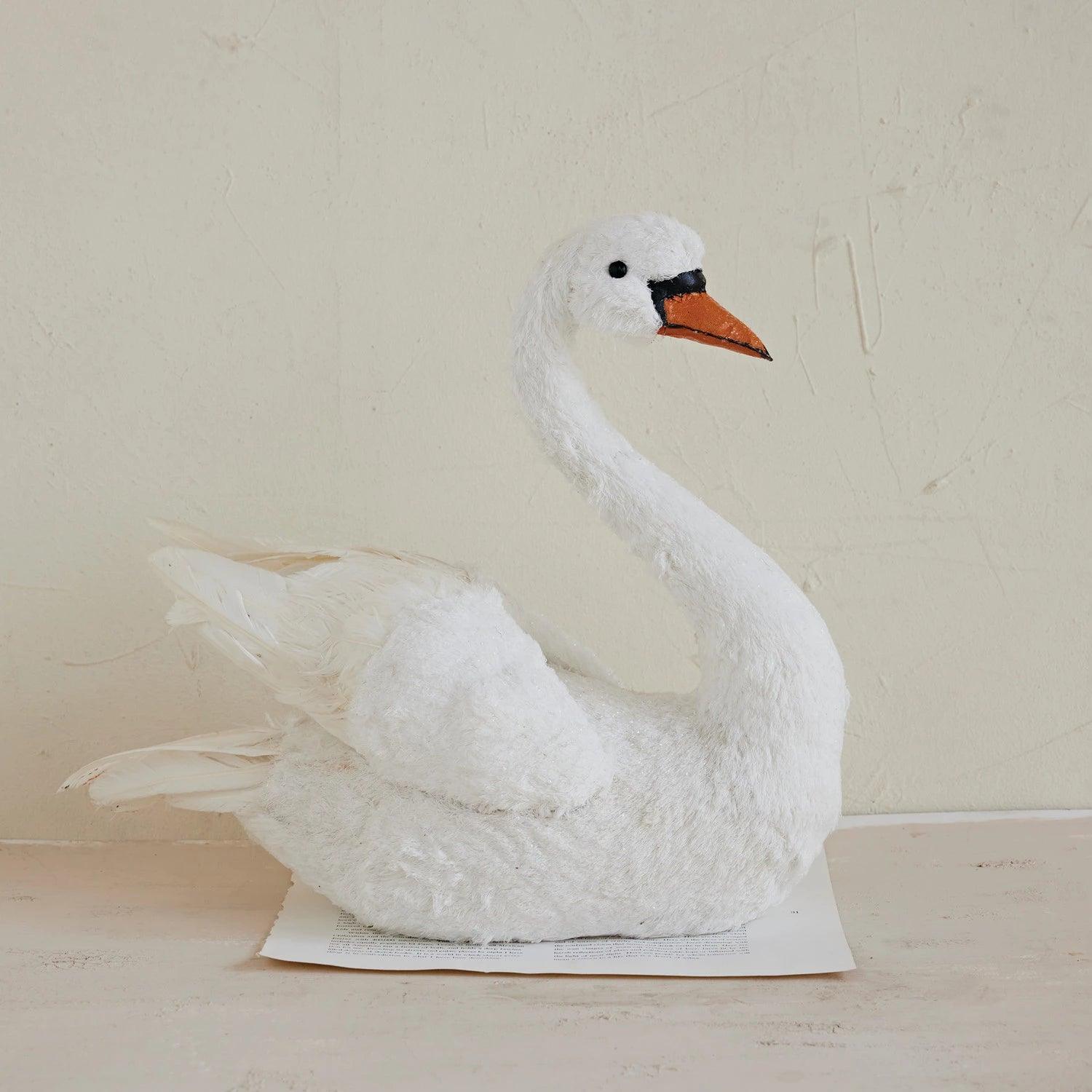 Fabric, Foam & Feather Swan, White, Black & Orange Color
